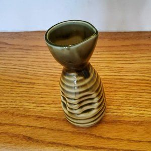 Japanese Sake Bottle, Hand Thrown Pottery Green Brown Ceramic Vase made in Japan